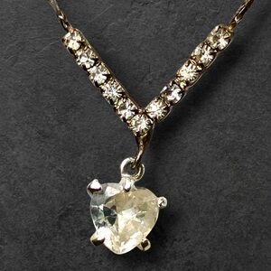 Vintage Silver Tone Heart Necklace Rhinestone Y Drop Romantic Jewelry